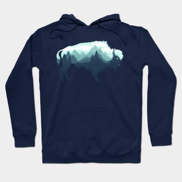 Dramabite Bison Buffalo Double Exposure Surreal Wildlife Native Animal Hoodie by dramabite